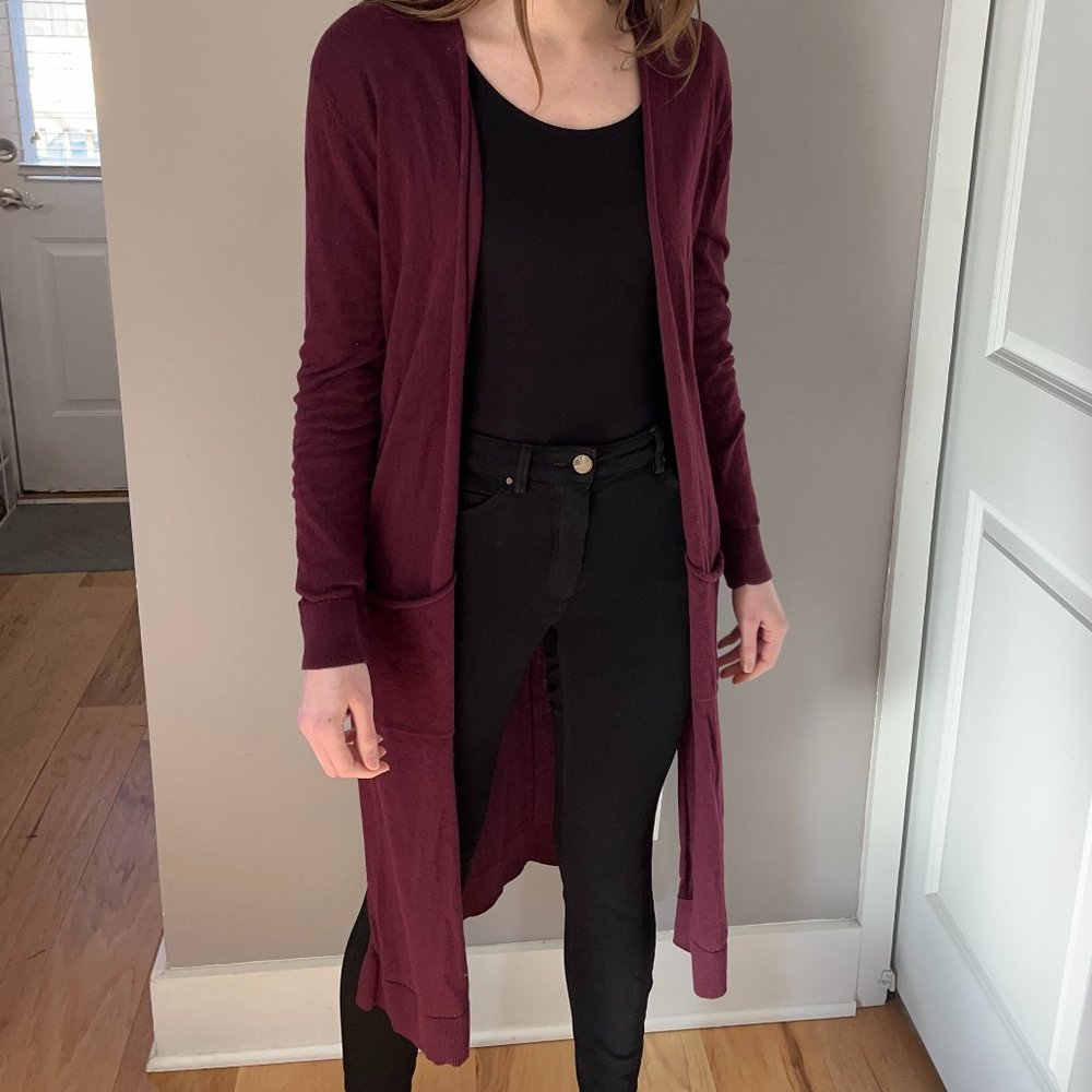 Long Burgundy Knit Cardigan Duster